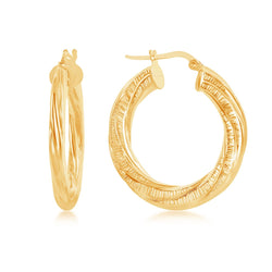 Sterling Silver Twist Design 30mm Hoop Earrings - Gold Plated