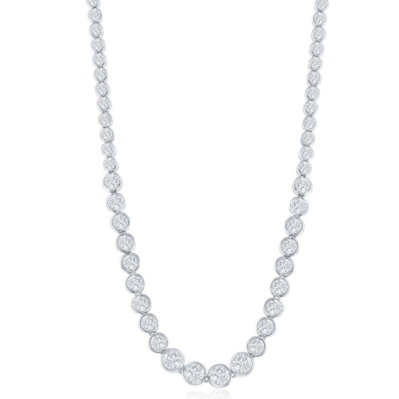 Sterling Silver Bezel-Set - Graduated 3mm - 5mm Round CZ Tennis Necklace