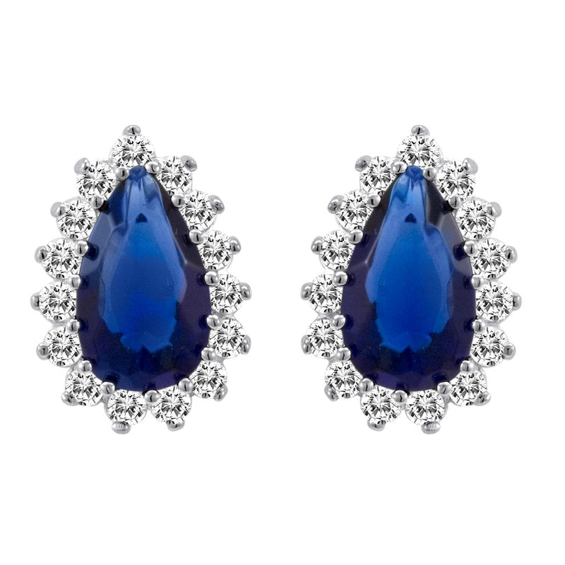 Sterling Silver Teardrop Blue Sapphire CZ Earrings