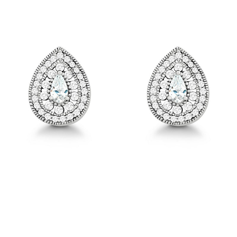 Sterling Silver Tearshaped Micro Pave Stud Earrings