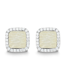 Sterling Silver GP "Threaded" Square with CZ Border Earrings