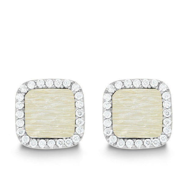 Sterling Silver GP "Threaded" Square with CZ Border Earrings