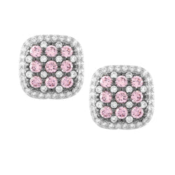 Sterling Silver Square Micro Pave Pink Earrings