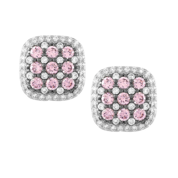 Sterling Silver Square Micro Pave Pink Earrings