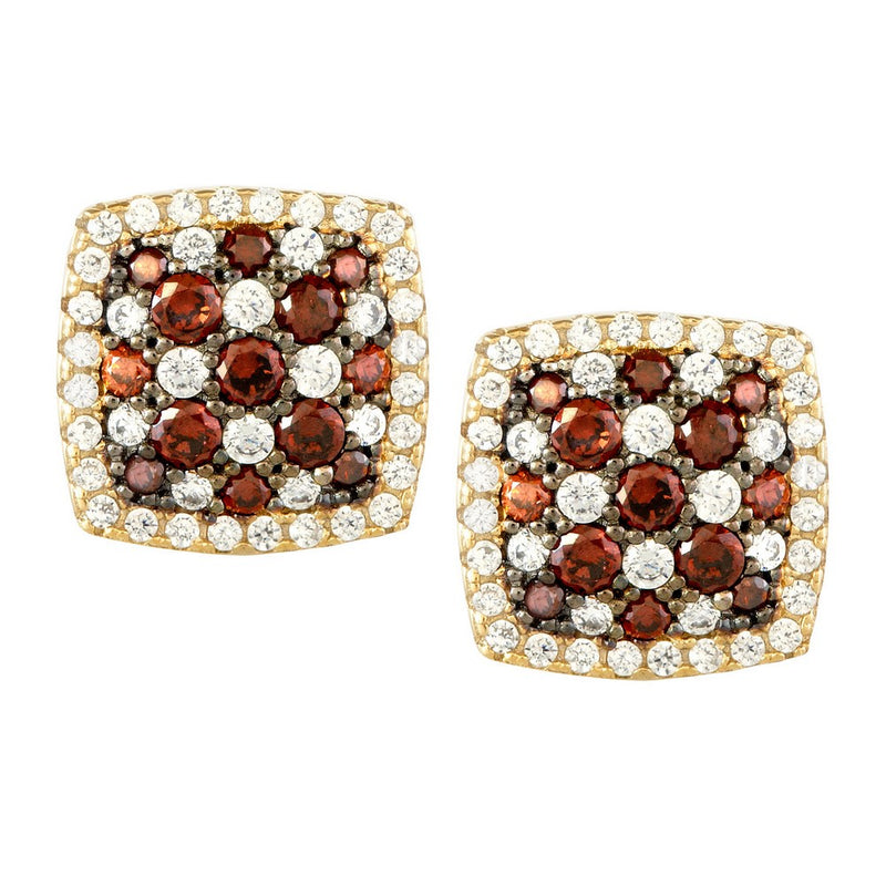 Sterling Silver GP Square Garnet CZ Micro Pave Earrings