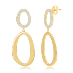 Sterling Silver Micro Pave and High Polish Double Oval Earrings - Gold Plated