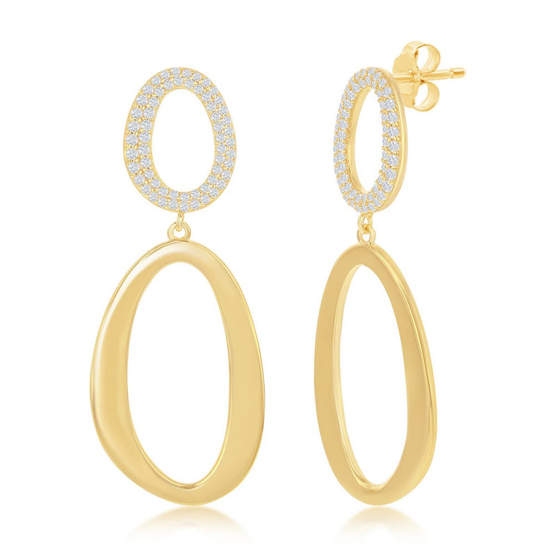 Sterling Silver Micro Pave and High Polish Double Oval Earrings - Gold Plated