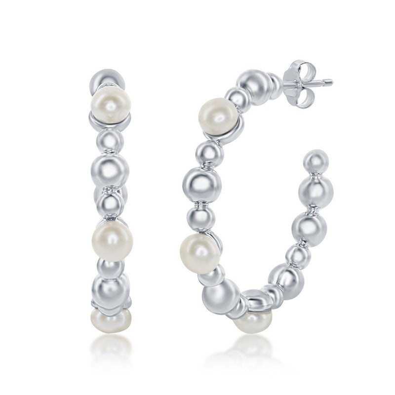 Sterling Silver FWP & Beaded 30mm Hoop Earrings