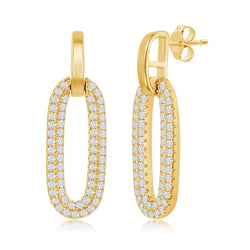 Sterling Silver Oval Micro Pave CZ Door Knocker Earrings - Gold Plated