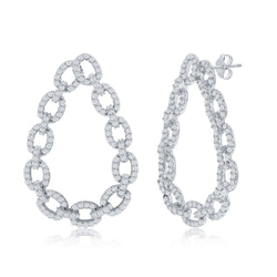 Sterling Silver Paperclip CZ Pear-Shaped Earrings