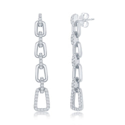 Sterling Silver Paperclip CZ Long Earrings