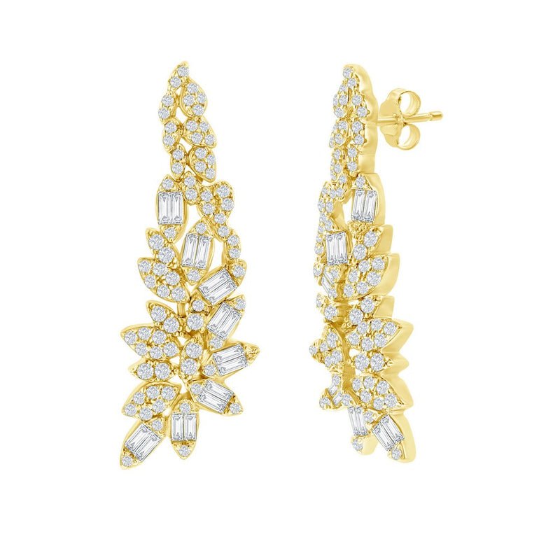 Sterling Silver Multi-Shaped CZ Long Earrings - Gold Plated