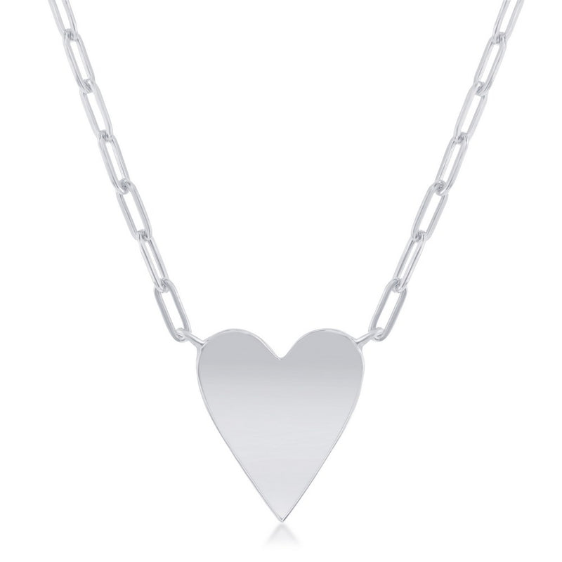 Sterling Silver Polished Heart Paperclip Necklace