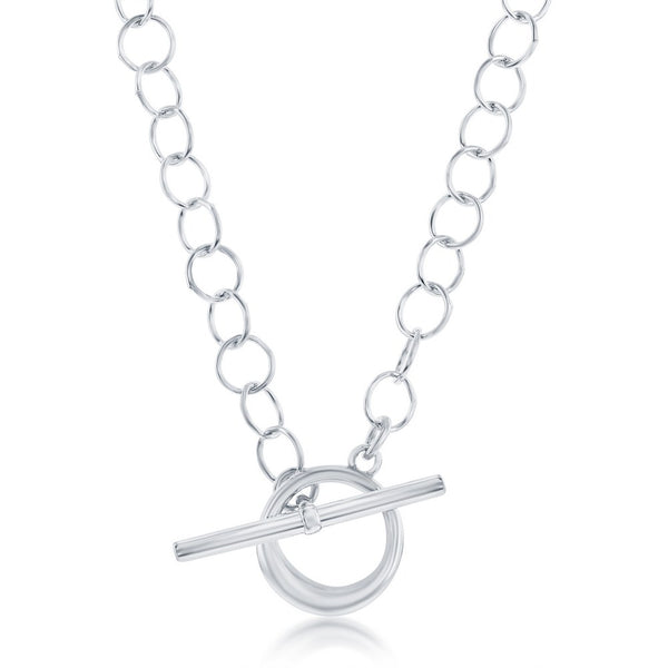 Sterling Silver Cable Link Circle Toggle Necklace