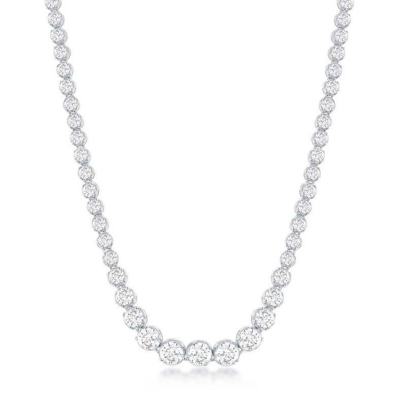 Sterling Silver Prong-Set 3.5mm-6mm Graduated CZ Tennis Necklace