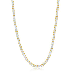 Sterling Silver 4mm Round Cubic Zirconia Tennis Necklace - Gold Plated