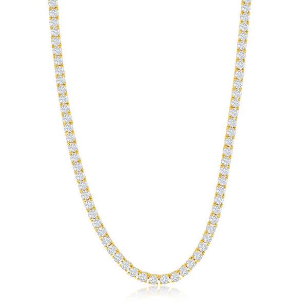 Sterling Silver 4mm Round Cubic Zirconia Tennis Necklace - Gold Plated