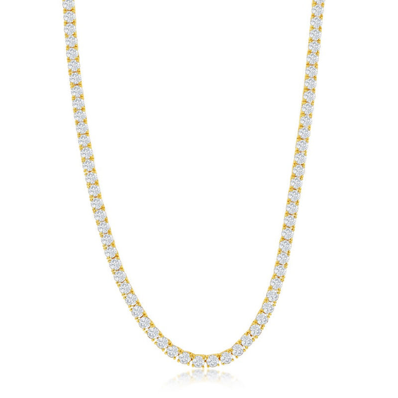 Sterling Silver 4mm Round Cubic Zirconia Tennis Necklace - Gold Plated