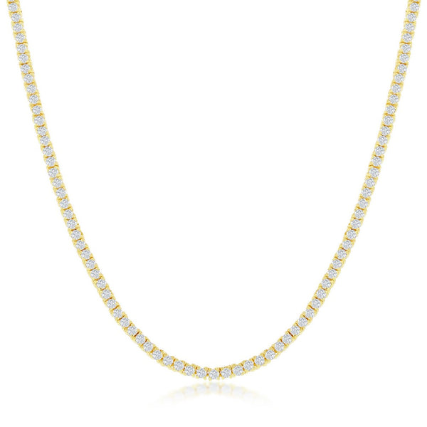 Sterling Silver 2mm CZ Tennis Necklace - Gold Plated