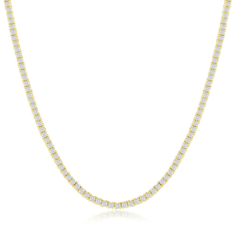 Sterling Silver 2mm CZ Tennis Necklace - Gold Plated