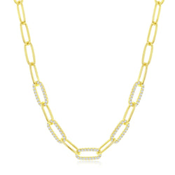 Sterling Silver 5mm CZ Paperclip Necklace - Gold Plated