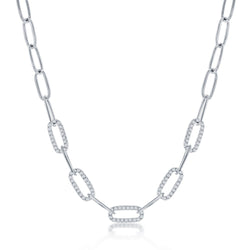 Sterling Silver 5mm CZ Paperclip Necklace