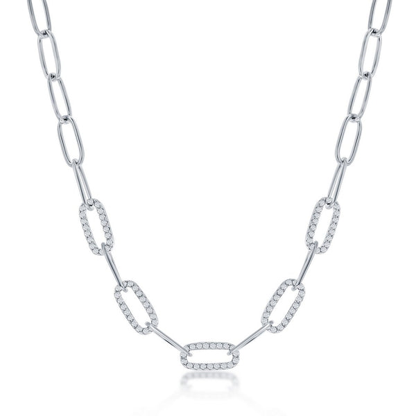 Sterling Silver 5mm CZ Paperclip Necklace