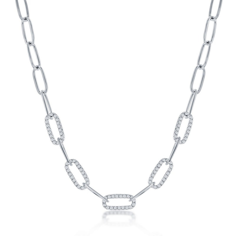 Sterling Silver 5mm CZ Paperclip Necklace