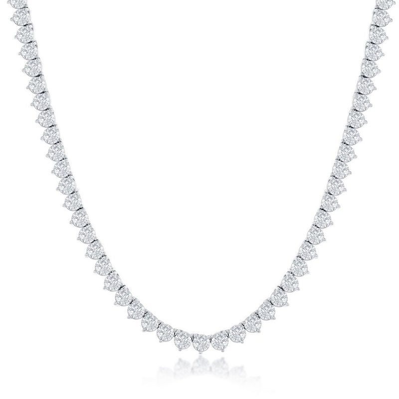 Sterling Silver 3-Prong Round 5MM CZ Tennis Necklace