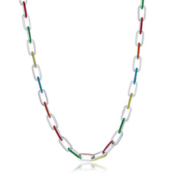 Sterling Silver Multi-Color Enamel Paperclip Necklace