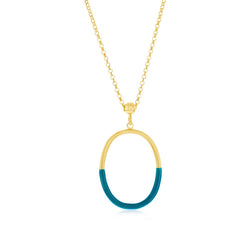 Sterling Silver, Petrolio Enamel Oval Necklace - Gold Plated