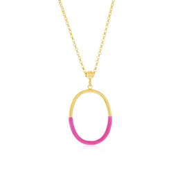 Sterling Silver, Rose Violet Enamel Oval Necklace - Gold Plated