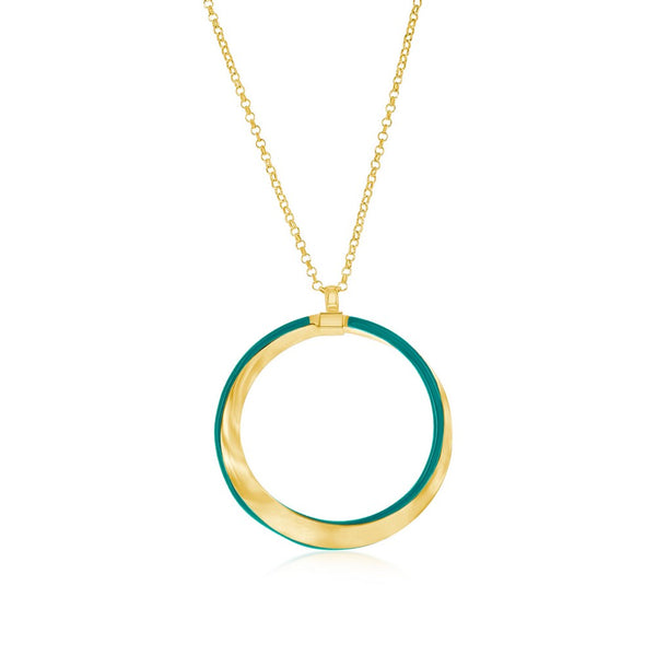 Sterling Silver, Petrolio Enamel Twist Necklace - Gold Plated