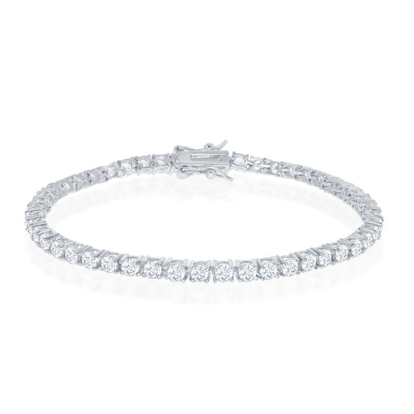 Sterling Silver 3mm Prong-Set Round CZ Tennis Bracelet