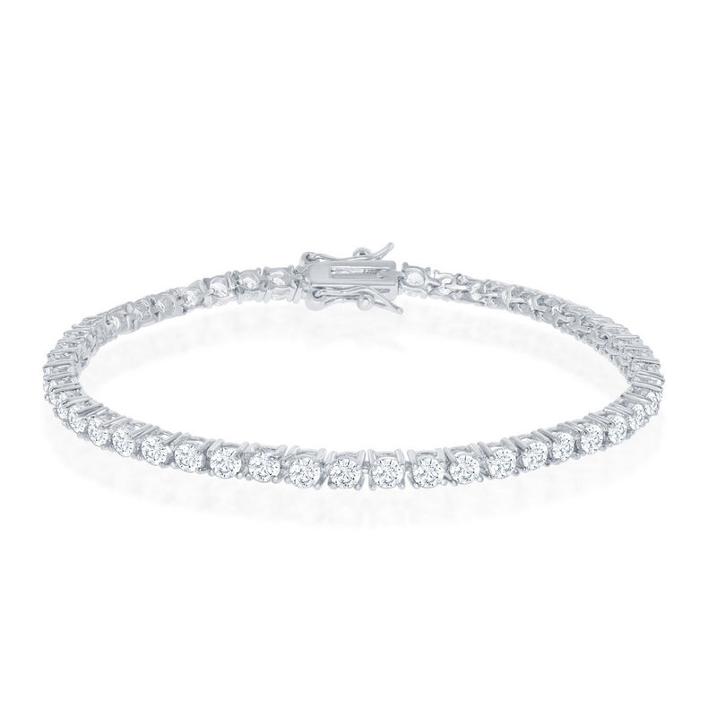 Sterling Silver 3mm Prong-Set Round CZ Tennis Bracelet