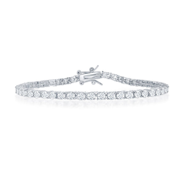 Sterling Silver 3mm Prong-Set Round CZ Tennis Bracelet