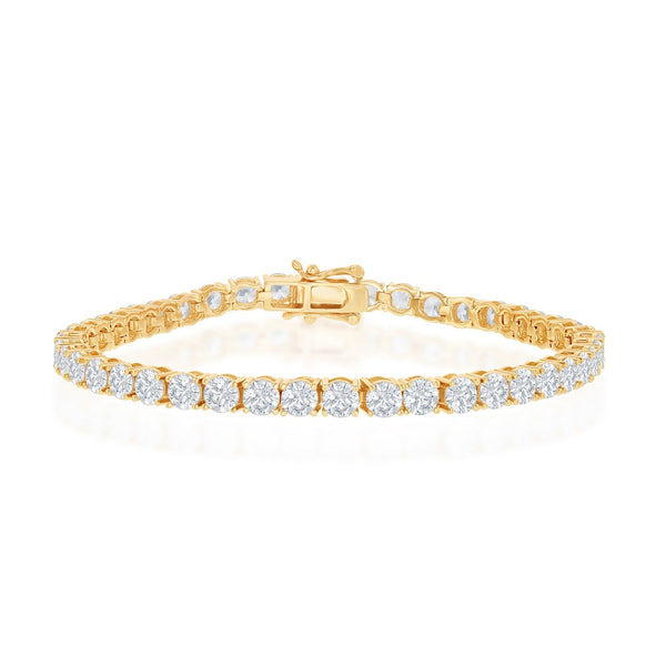 Sterling Silver 4mm Prong-Set Round CZ Tennis Bracelet - Gold Plated