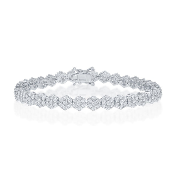 Sterling Silver Flower Design CZ 6mm Tennis Bracelet