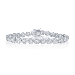 Sterling Silver Round Halo CZ Tennis Bracelet