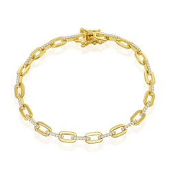 Sterling Silver CZ Paperclip Bracelet - Gold Plated