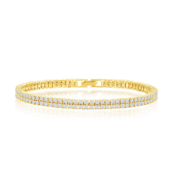 Sterling Silver Double Row CZ Tennis Bracelet - Gold Plated