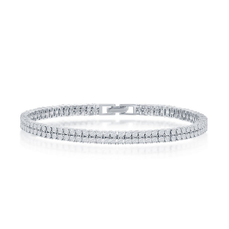 Sterling Silver Double Row CZ Tennis Bracelet