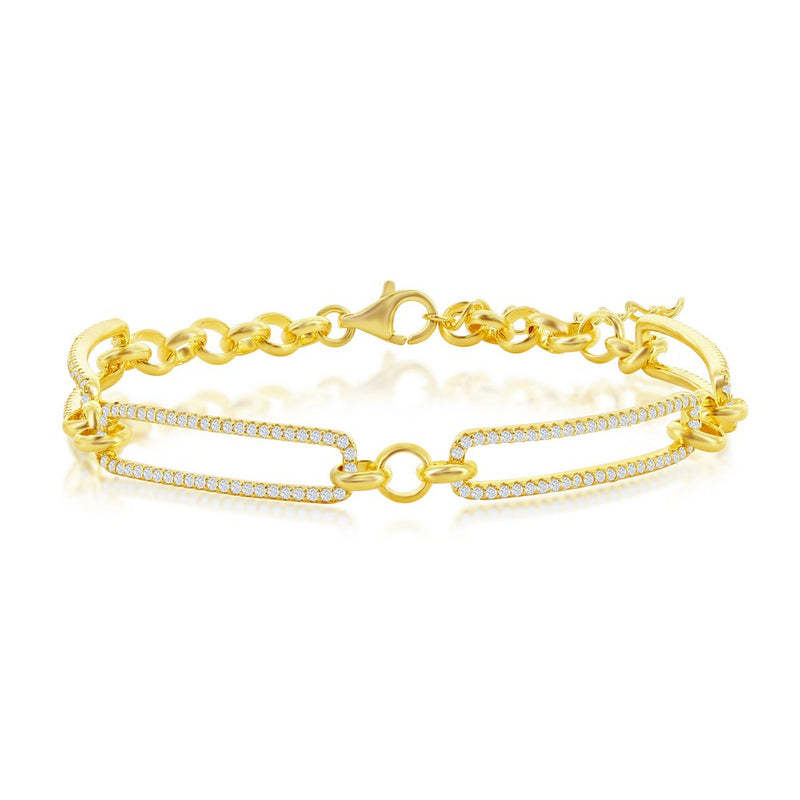 Sterling Silver CZ Paperclip Bracelet - Gold Plated