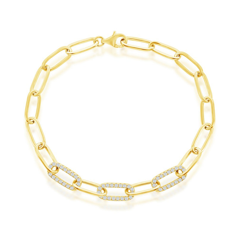 Sterling Silver CZ Paperclip Bracelet - Gold Plated