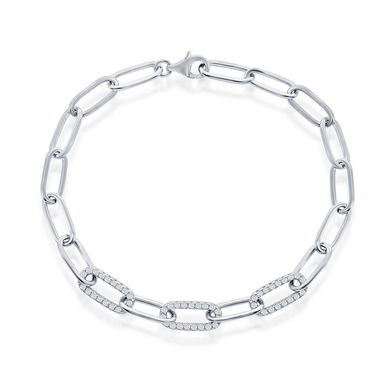 Sterling Silver CZ Paperclip Bracelet