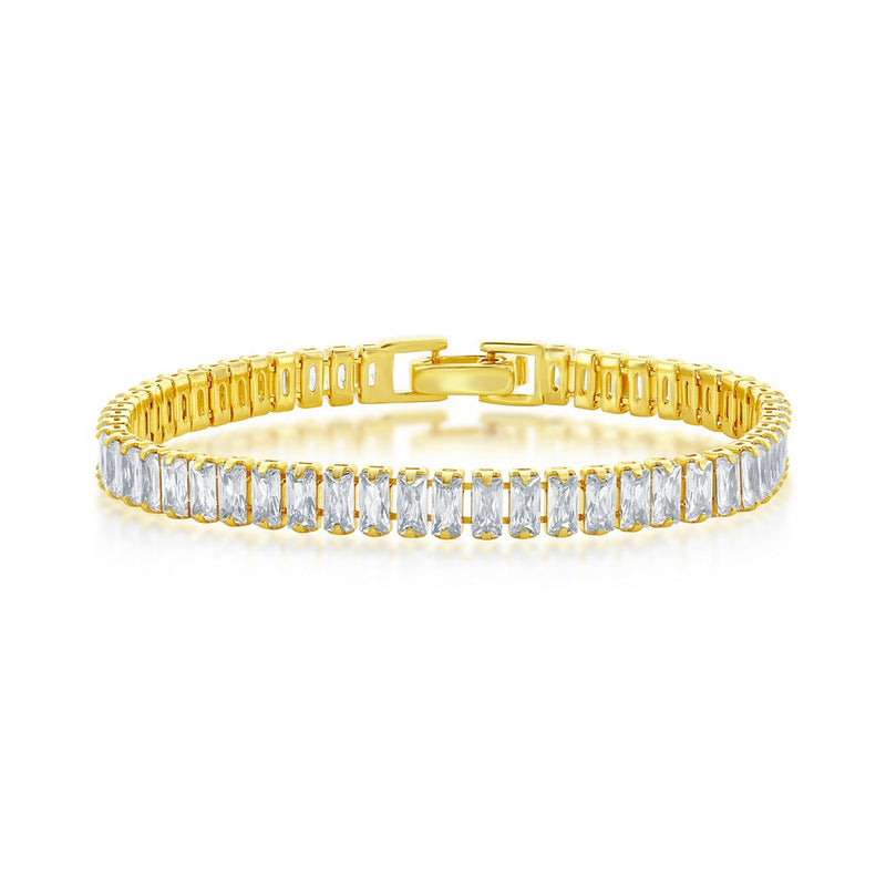 Sterling Silver 6mm Baguette CZ Tennis Bracelet - Gold Plated