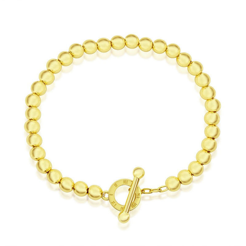 Sterling Silver Beaded Toggle CZ Bracelet - Gold Plated