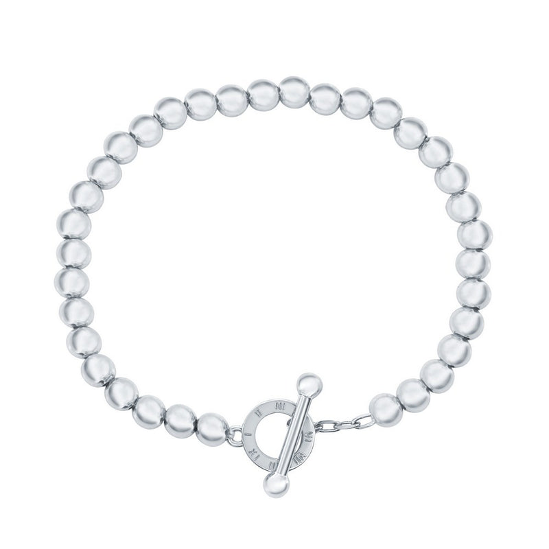 Sterling Silver Beaded Toggle CZ Bracelet