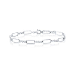 Sterling Silver Alternating Paperclip Design & CZ Bracelet