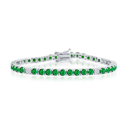 Sterling Silver 3.5mm Round CZ Tennis Bracelet - Emerald Spinel